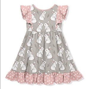 Millie Loves Lilly Gray & Pink Bunny Hop Polka Dot Ruffle Angel-Sleeve Dress
